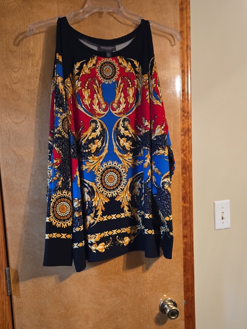 BOLD elements Black Blue Red Baroque Print Blouse